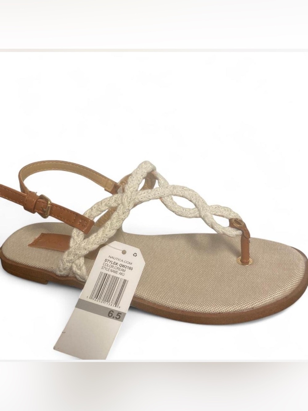 Nautica Braided T-Strap Sandals in Cream and Tan